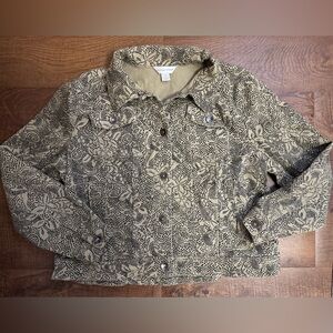 Christopher & Banks Black and Tan Floral Patterned Jean Jacket